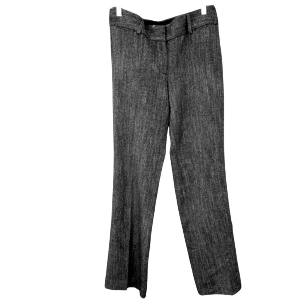 Grey Herringbone Tailored Straight Leg Dress Pants Office Professional Trousers